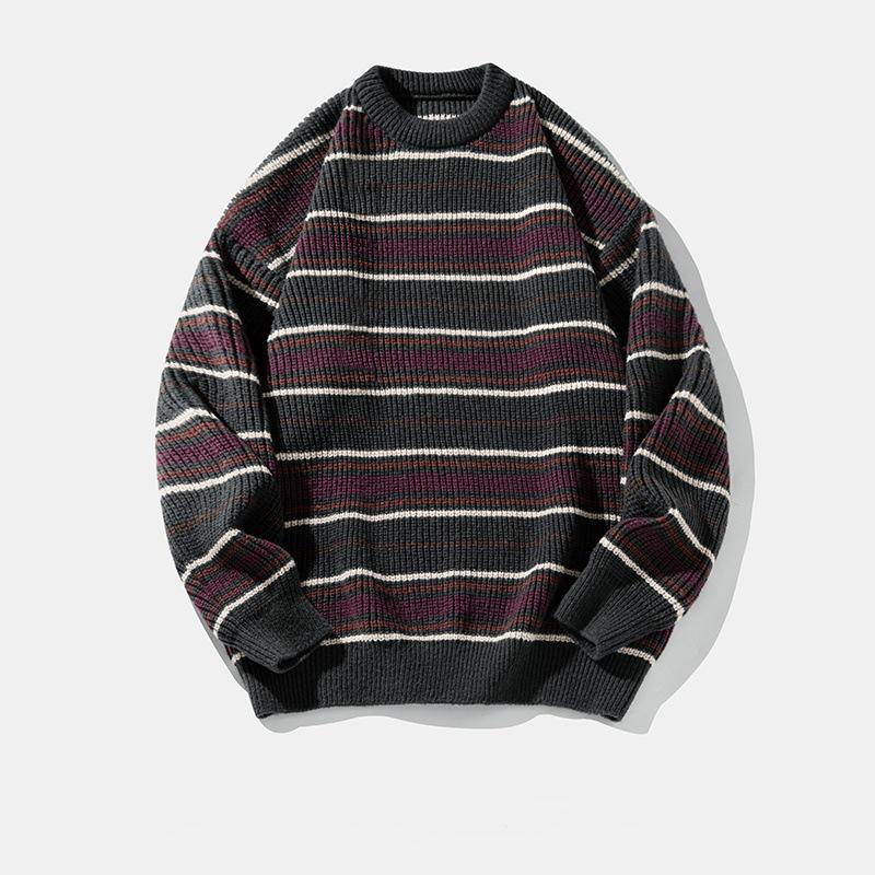 Mountain Style Retro Colorblock Stripe Sweater - Trendy American Knitwear for Couples (Autumn/Winter)