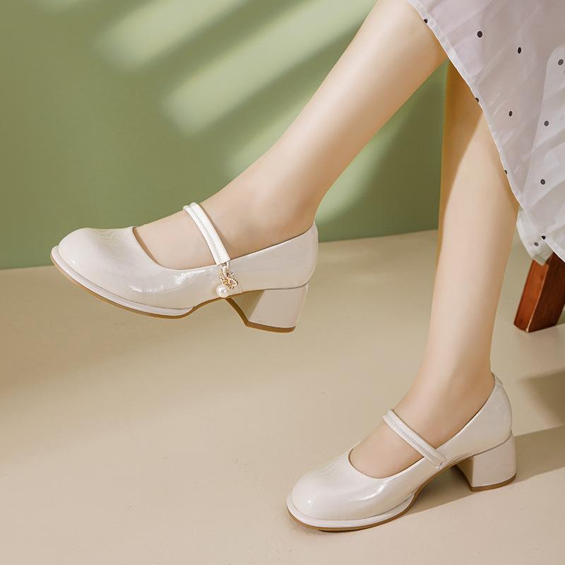 Mary Jane francesi nuove estive bianche tacco spesso retrò tacco spesso tacco alto scarpe singole