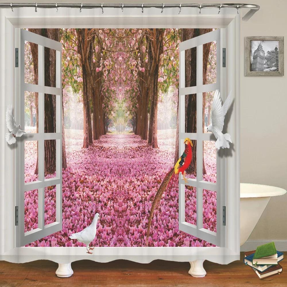 

3D Beautiful Colorful Flower Landscape Printing Bathroom Waterproof Shower Curtain Polyester Curtain Home Decoration Curtain W60H190(CM)-1 Pcs