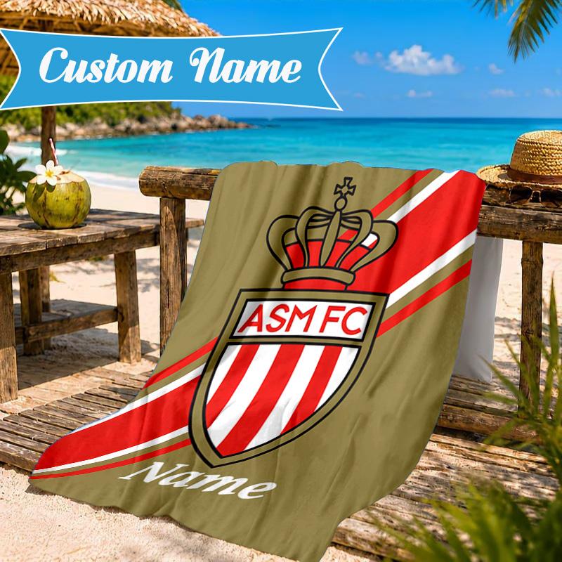 Custom Name Beach Towel Monaco Football Crest Microfiber Beach Towel, Lightweight for Summer Travel, Swimming Pool Fan Birthday Gift