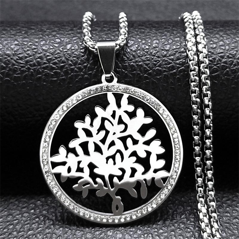 Fashion Tree of Life Stainless Steel Necklace Gold Color Crystal Pendant Necklaces Elegant Women Girl Jewelry Gifts N76S01
