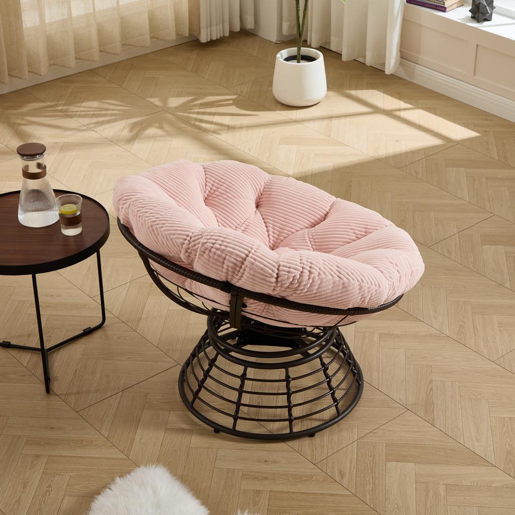 Ergonomic Wicker Papasan Chair, 360 degrees Swivel Indoor Outdoor with Soft Thick Cushion, Ideal for Living Room
