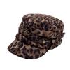 Korean leopard print suede bucket hat women's autumn and winter wide brim sunshade pile hat rivet personality show face small flat top hat