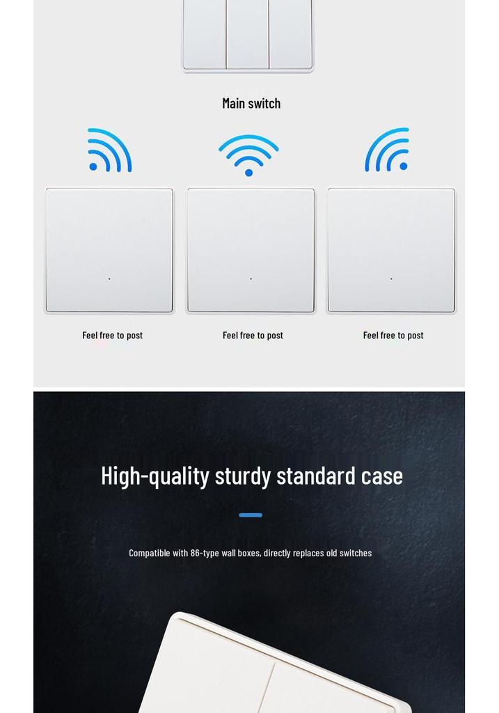 Wireless Remote Smart Light Controller, 220V, Stick-On, Double Control for Bedroom