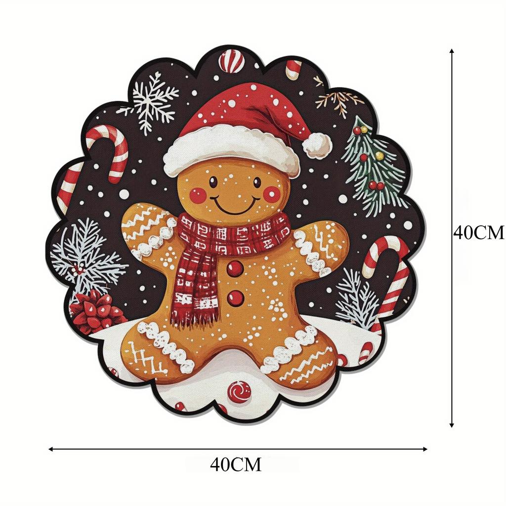Winter Gingerbread for Pattern Round Placemats, Non-Slip Table Mats, Heat-Resistant, Dry Clean Only, Perfect for Winter Dining and Party Decor