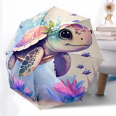 1pc Sea Turtle, Ocean Floral Automatic Folding Umbrella, Lightweight Retractable Compact Travel Umbrella, 8-Rib Sturdy Frame065
