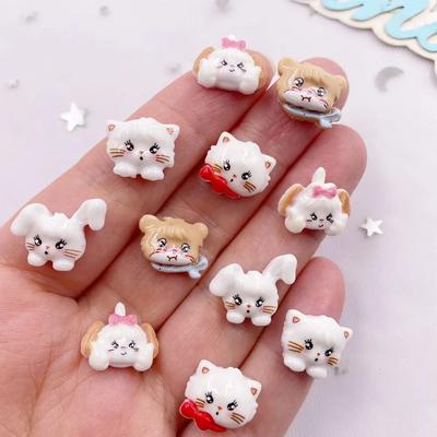 20pcs Colorful Resin Kawaii Mini Painted Cartoon Cat Head Nail Art Flat Back Stone Figurines Scrapbook DIY Jewelry Decor Crafts