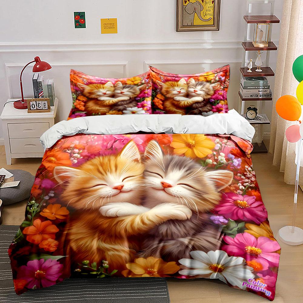 "Floral Kitten Snuggle Gift Set" Exquisite three-piece bedding set gift for kids and adults