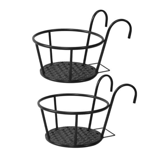 2Pcs Hanging Basket Hook-Type Nail-Free Installation Double-Hook Design Anti-Rust Coating Load-Bearing Frame Hanging Garden Rack 2pcs