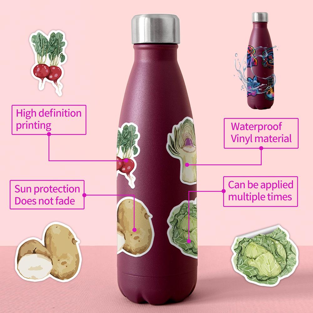 50/100 Cute Watercolor Fruit & Vegetable Doodle Stickers: Waterproof Decor for Bottles & Computers