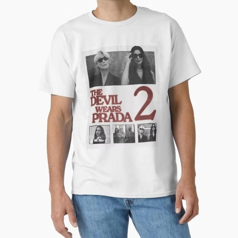 Дьявол носит Prada 2 Графическая Хлопковая Унисекс 2026 Новый Летний Расслабляющая Унисекс Футболка Модная Оверсайз Футболка Кино Мерч S