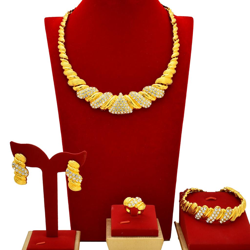 Middle East Dubai 24K Gold Jewelry Set Indian Women's Wedding Bridal Necklace Ring Earrings Bracelet Four-piece Set