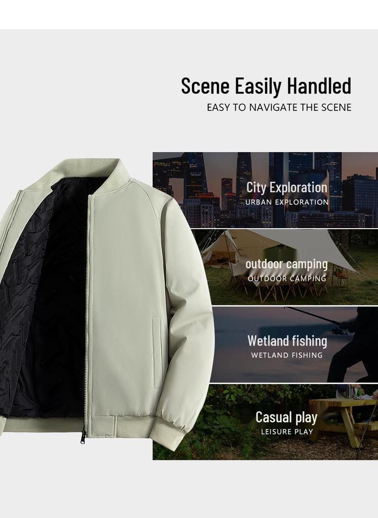 Men's Winter Stand Collar Cotton Coat - Loose, Solid Color, Thickened Plus Size, Two-Way Zipper Casual Jacket.