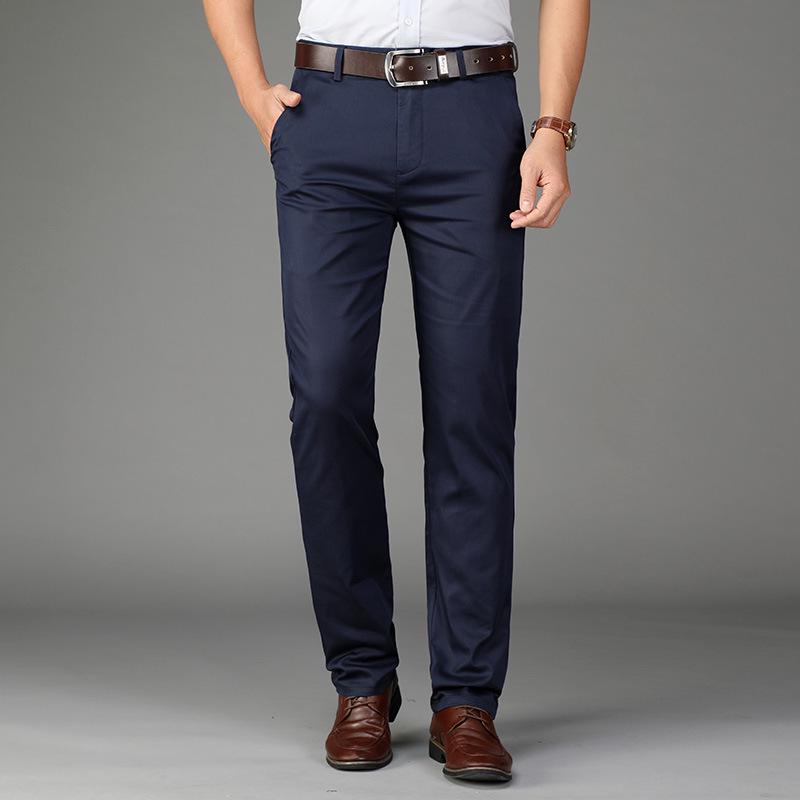 

Повседневные брюки мужские супер мягкие деловые свободные прямые эластичные брюки с высокой талией среднего возраста 40 сапфир синий