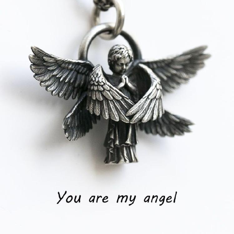 Seraphim Pray Pendant Long Chain Neck for Men Women Jewelry Anniversary Gift
