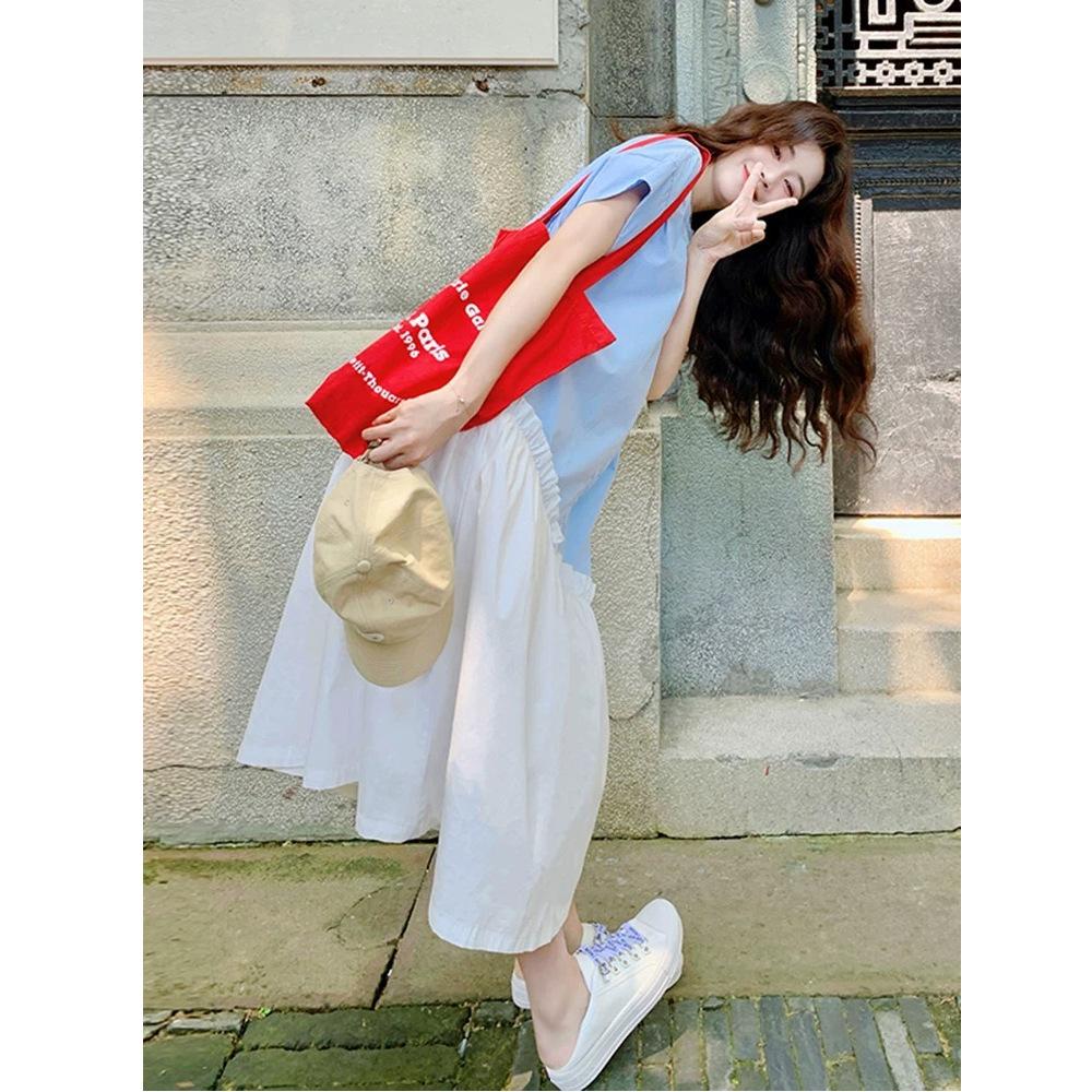 Super good-looking splicing dress summer Korean new design sense niche fresh and sweet versatile shirt skirt