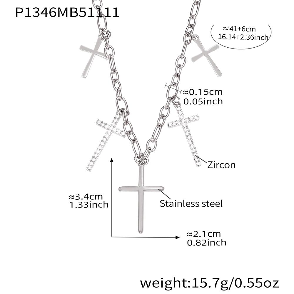 Cross Pendant Necklace In Stainless Steel 18k Gold Plated Link Chain Necklaces Multi Zirconia Charms Necklace for Women серебряный