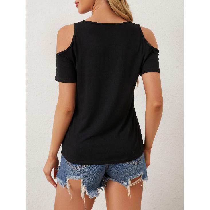 Spring Summer Autumn Solid Color Short Sleeved V-Neck Simple T-Shirt Slim Fit Sexy Temperament Fashionable Top Women'S Clothing