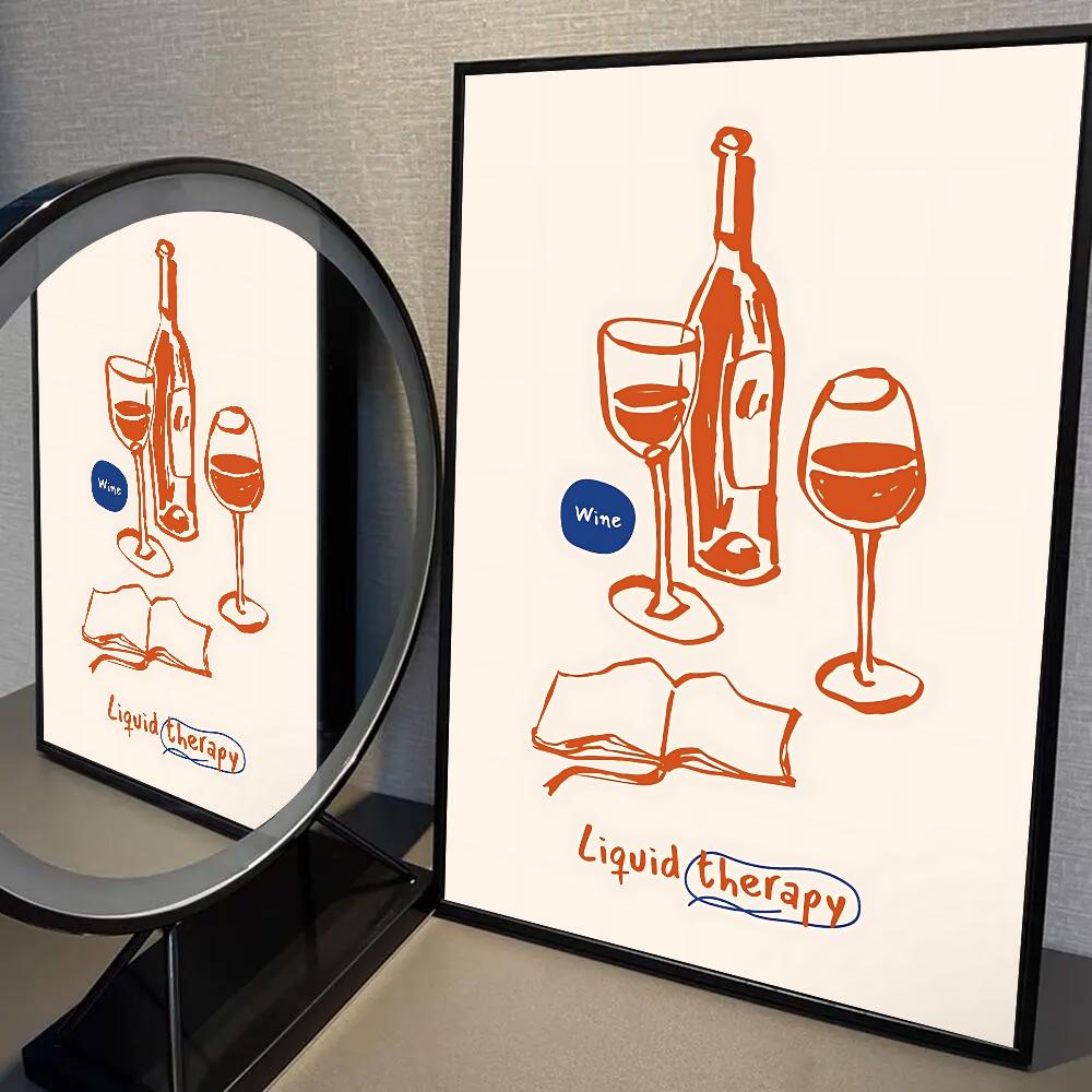 1PC Abstract Art Wine Glass Pizza Poster Self-adhesive Art Waterproof Paper Sticker Coffee House Bar Room Wall Decor