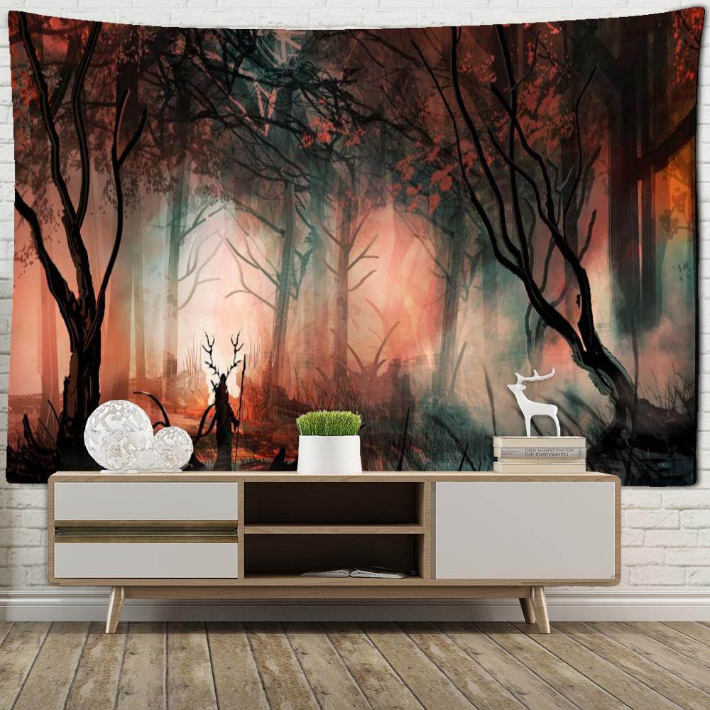 Jungle Night Scenery Tapestry Wall Hanging Abstract Psychedelic Witchcraft Living Room Bedroom Home Decor Background Cloth