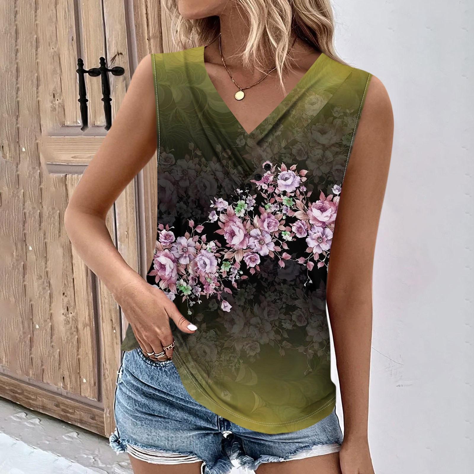 

Летние женские топы на бретелях с v-образным вырезом, повседневные рубашки без рукавов с принтом, повседневные свободные плиссированные футболки, футболки, женская блузка XL жёлтый