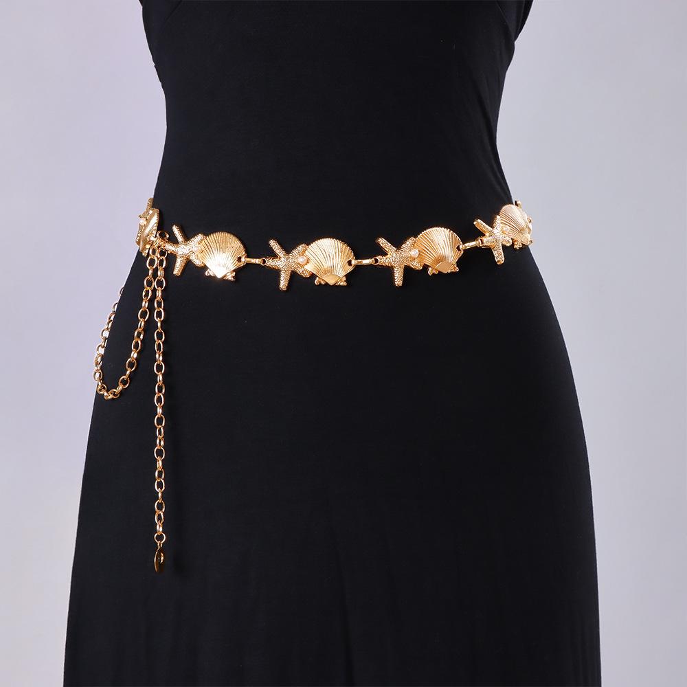 Bohemian Metal Shell & Pearl Starfish Waist Belt Accessory with Niche Design