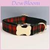 Pet Dog Collar With Grid Print Design And Bone Decor For Gift And Holiday