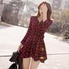 Korean Slim Fit Red Plaid Waist-Defining Shirt Dress for Spring/Autumn
