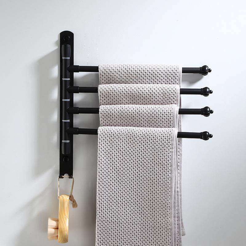 2-4 Swivel Towel Bars Wall Mounted Aluminum Black Bathroom Towel Rail Rack With Hooks Bathroom Towel Holder Fodable Towel Hanger