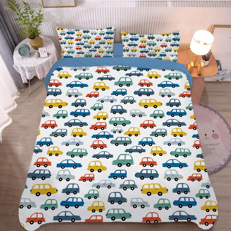 Cartoon Car bedding set Truck Excavator Duvet Cover Set Large Colorful Car Bedding for Toddlers Kids Teens King Size Quilt Cover