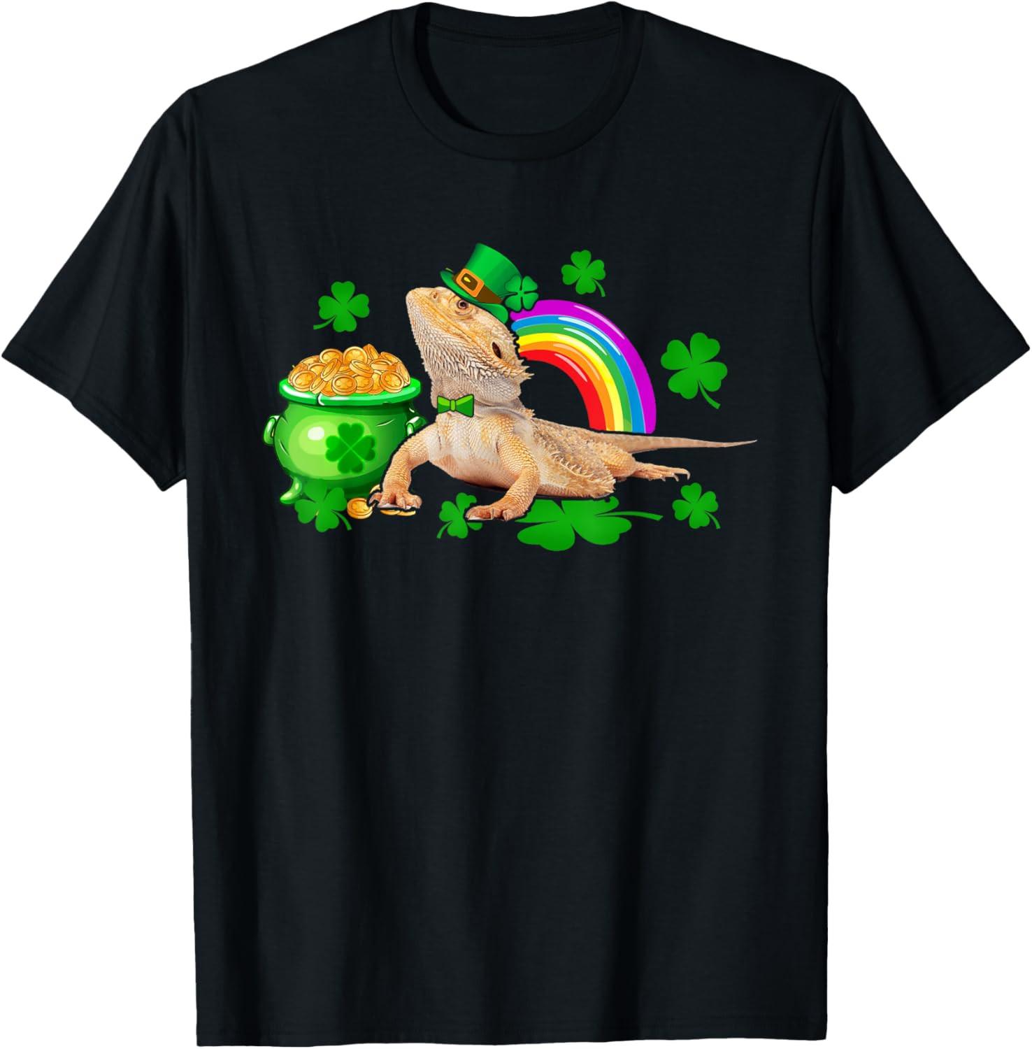 Bearded Dragon Shamrock Rainbow Bearded Dragon Leprechaun T Shirt XXXL
