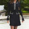Ladies' Casual Color Long Sleeved Flared Knit Slimming Lapel Dress