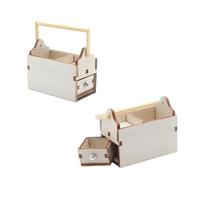 1/12 Dollhouse Mini Wooden Toolbox Tools Chest With Drawer Dollhouse Storage Box Model Dollhouse Workshop Decor Pretend Play