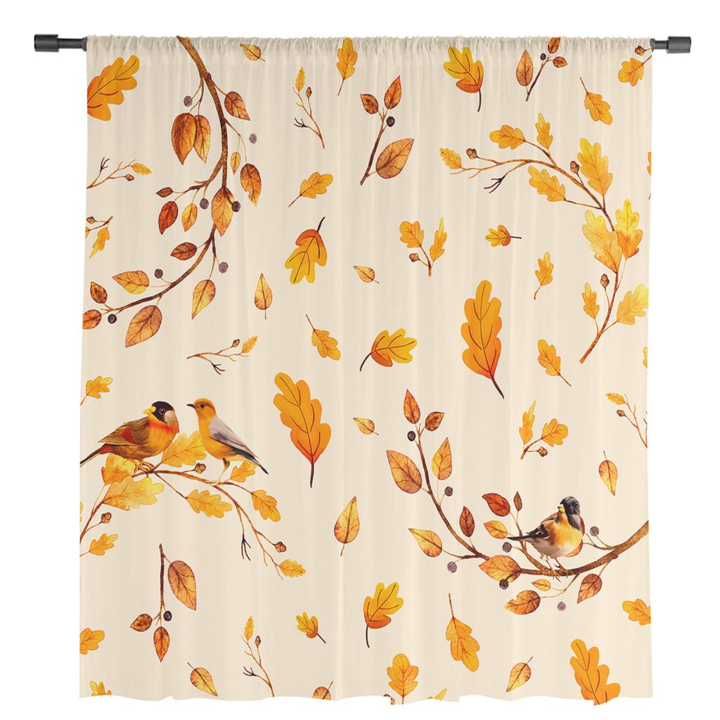 Herbstblätter Spatzen Nüsse Zweige Transparente Vorhänge zur Wohnzimmerdekoration Fenstervorhänge Küche Tüll Voile Vorhänge