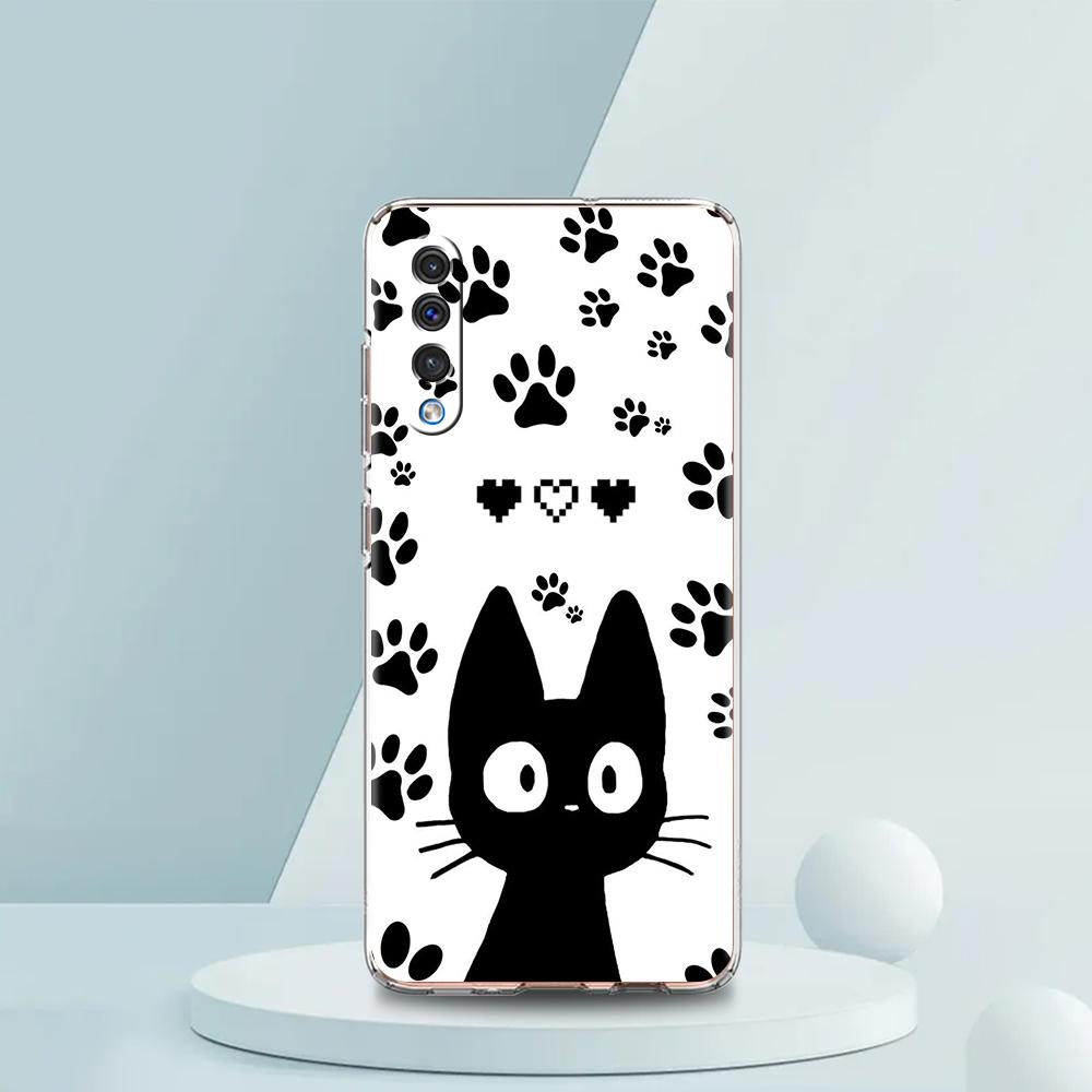 Cute Cartoon Black Cat Case For Samsung A16 A14 A12 A22 A32 5G A34 A42 A52 A54 A50 A70 A30 A40 A20E A10S A02S A04S A06 Cover