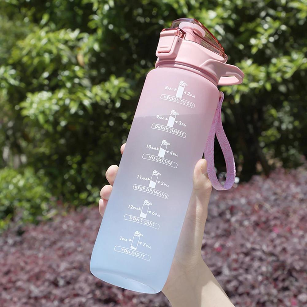 2 Liter Sports Water Bottle With Straw Large Capacity Outdoor Sports Fitness Cup with Time Scale Portable Reusable Water Bottle