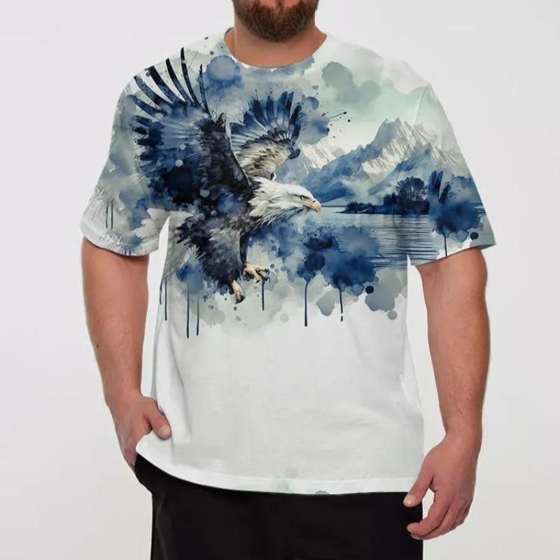 Retro T-Shirt für Herren Adler 3D-Druck Kurzarm T-Shirts Sommer Lässig Schnelltrocknend Locker Übergröße T-Shirt