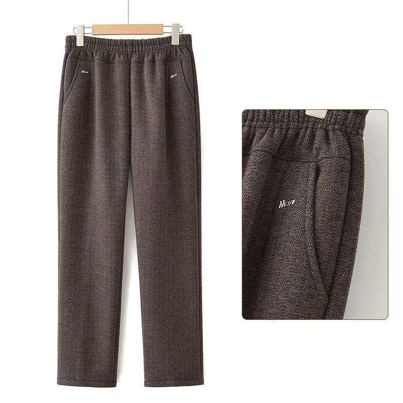 Grandma's Fleece-Lined Warm Straight-Leg Pants: Casual for Autumn and Winter, Perfect for Middle-Aged and Elderly Women
