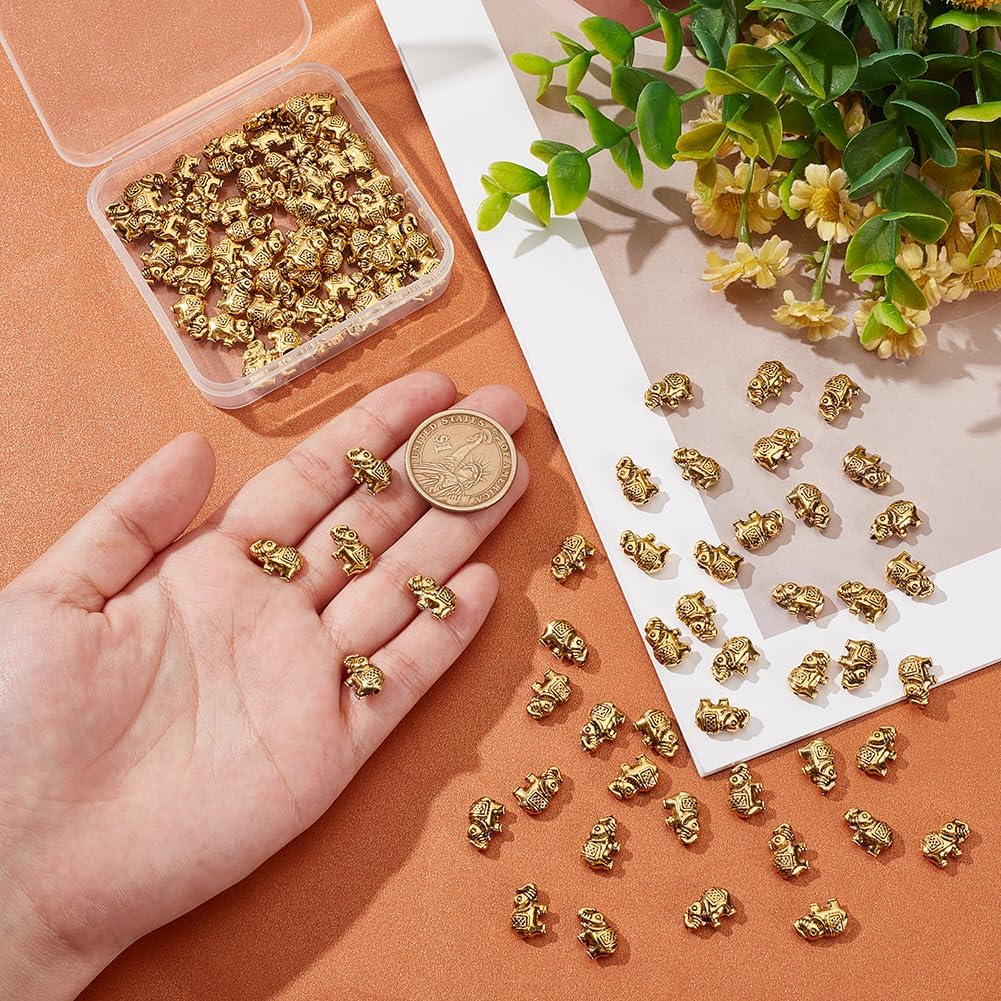UNICRAFTALE About 100Pcs Elephant Beads Metal Spacer Beads Lucky Beads Antique Golden Loose Spacer Beads Animal Beads Alloy Beads Tibetan Style Beads