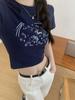 Women's Crew Neck Short Sleeve Crop T Shirt Slim Fit Cute Star Printed Casual Summer Cropped Blouse