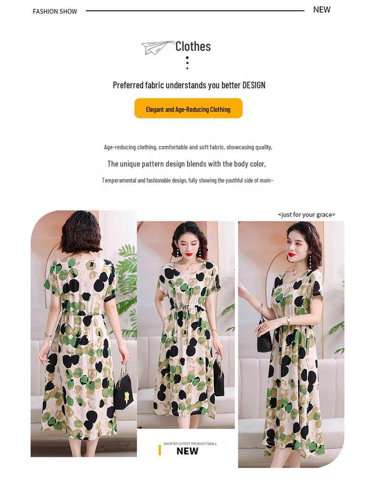 Elegant Floral Summer Dress for Women - Mid-Length, Loose Fit, Plus Size, Tummy Concealing, Cotton Silk Blend