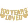 100th Birthday Party Decorations for Women & Men, Pre-Strung 100 YEARS LOVED Banner - Gold Glitter, Happy 100 Year Old Birthday Sign Gifts for Him &