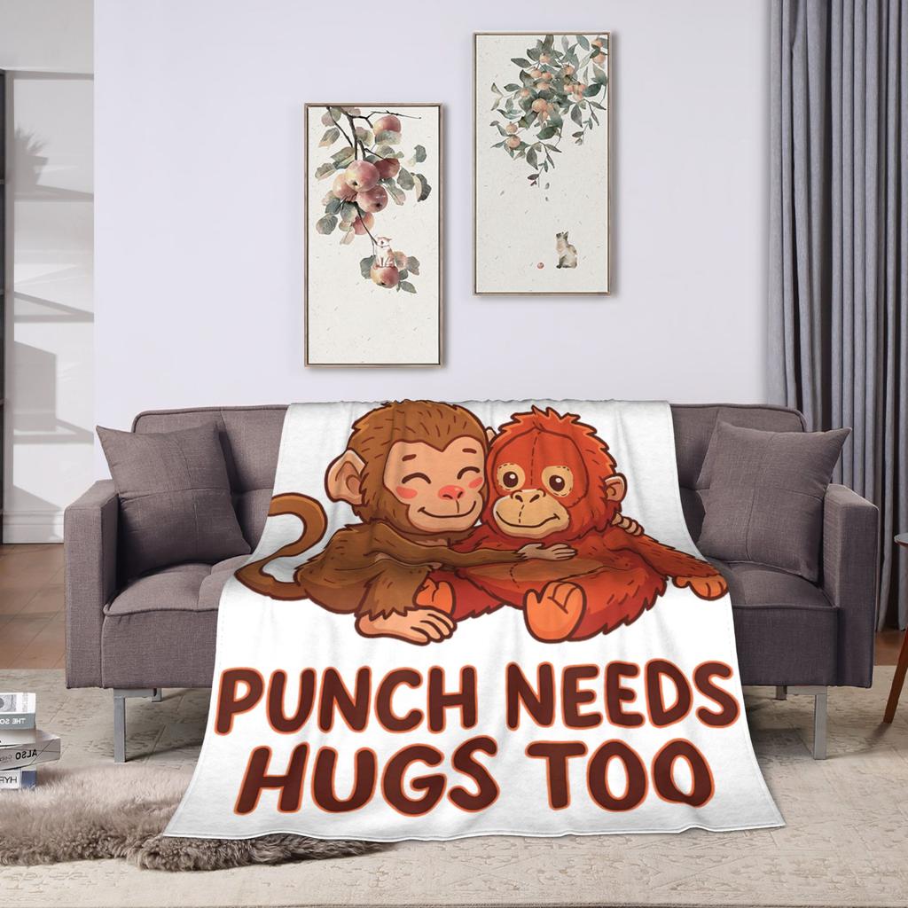 Monkey Punch Needs Hugs Too Cute Macaque Orangutang Flannel Blankets Adults Warm Comfy Throw Blanket Winter Chair Bed Cover