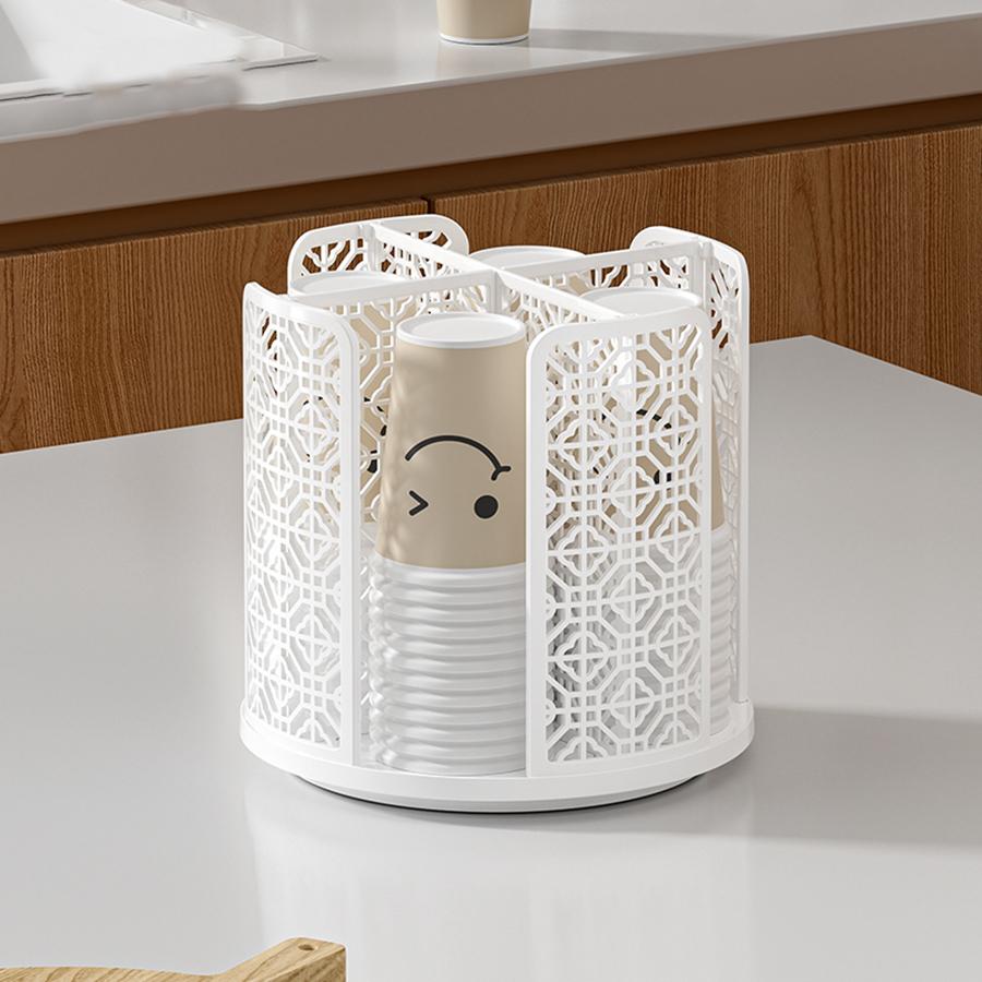 

Rotating Paper Cup Dispenser, Cup Holder with 4 Compartments, Disposable Coffee Cup Dispenser Removable, Plastic Cup Storage белый