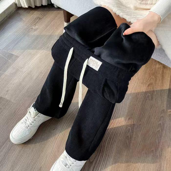 Super Thick Padded Thickened Wide-legged Trousers Women Spring Autumn and Winter Casual Loose Show High Straight Trousers