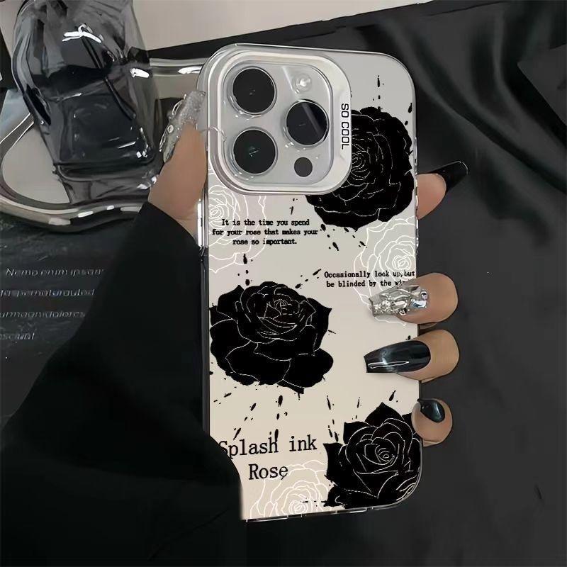 Black Rose Suitable for Apple 15 Color Silver iPhone14Pro Creative 13/11promax Color Silver 16 Protective Case