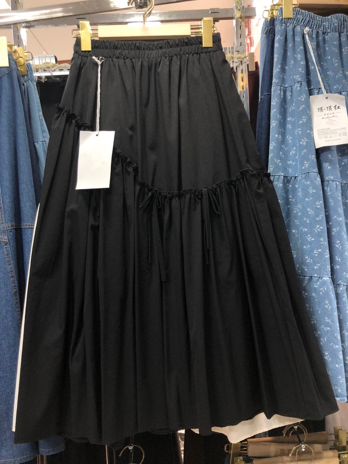 

Юбка А-образной формы с милым бантом и грибовидным краем, женская осенняя юбка с высокой талией и бедрами, свободные складки, большой маятник one size fits all чёрный