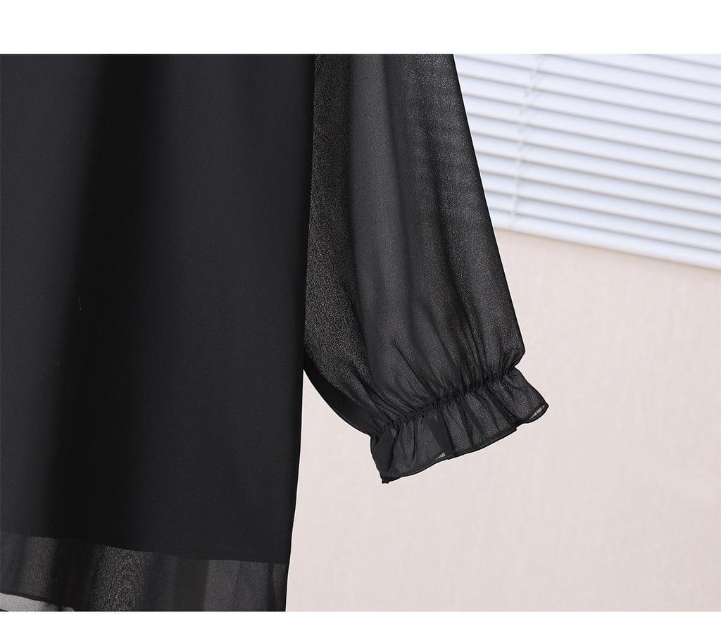 Camicia da Donna Taglie Forti in Chiffon a Maniche Lunghe con Maniche a Campana – Top Lento alla Moda per la Primavera