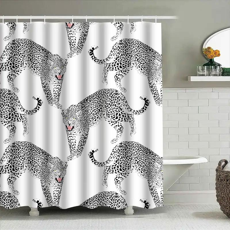 Black Leopard Shower Curtain Waterproof Bathroom Decor Pattern Printing Washable Polyester Size Customizable
