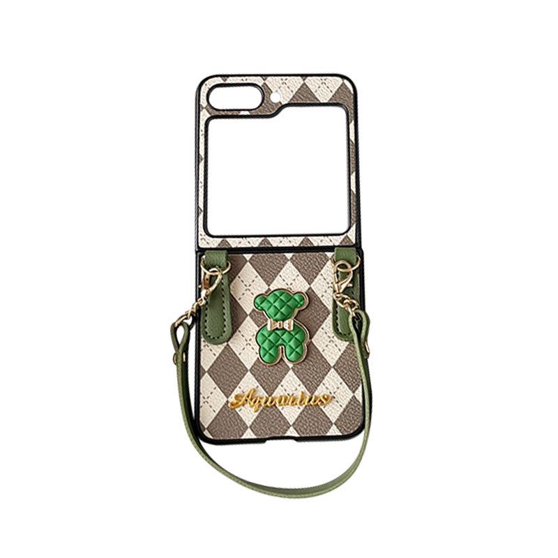 For Samsung Zflip6 Crossbody Rope Flip Phone Case P50 Folding Screen Xflip Bear Rhombus Letter Hard